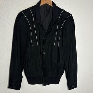 Vintage Bally of Switzerland Black Bomber Jacket Leather Pockets 80s Size 40